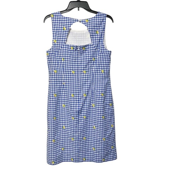 Talbots Lemons & Gingham Shift Dress in White Blue Size 10 - Picture 7 of 12